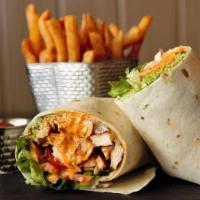 Chipotle Chicken Wrap · Grilled chicken, Romaine, tomatoes, Provolone, chipotle mayo, and avocado. Choice of white o...