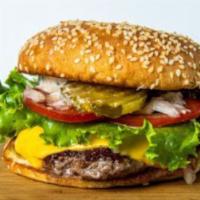 Single Cheeseburger · 1/4 Pound Premium Beef, American Cheese, Lettuce, Chopped Onions, Tomatoes, Sweet Pickles, a...