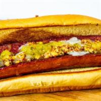 Griddle Dog · Hot dog with onions, relish and mustard.
