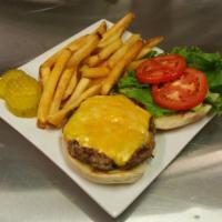All American Burger · American cheese, lettuce, tomato. and onion
