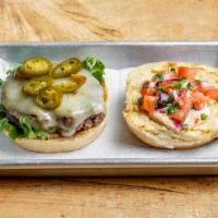 Chipotle Cheeseburger · Pepperjack cheese, pico de gallo, jalapenos, lettuce and chipotle mayo on a potato roll. All...