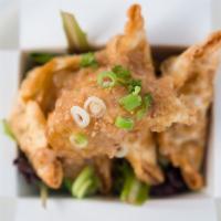 Chicken Teriyaki Dumplings · Mixed greens & soy garlic sauce.
