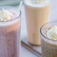 Milkshakes · Hand-dipped with premium ice cream. Vanilla 880 cal, Chocolate 970 cal or Strawberry 900 cal..