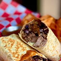 Burrito · Flour tortilla with mexican rice, black beans & mixed cheeses. Served with French fries. You...