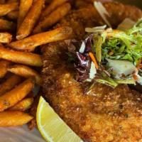 Chicken Milanese · Breaded chicken breast served with your choice of Del sur salad, rice or French fries.