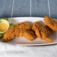 Chicken Fritters · fried chicken tenders served with honey mustard or bbq sauce