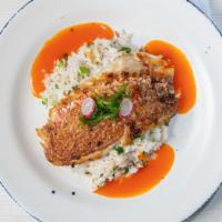 Snapper · Coconut rice, Red Pepper Broth