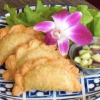 Vegetable Curry Puff · deep fried puff pastry stuff with corn, green pea, carrot, potato, onion, and curry powder