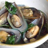 Steamed Mussels · steamed New Zealand mussels with Thai herbs