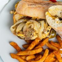 Cheesesteak Meatball Melt · Sauteed cherry peppers and onions, Melted American cheese on a ciabatta roll.