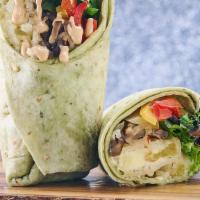 Veggie Wrap · Lettuce, tomato, red peppers, bean sprouts, avocado, creole mayo, friend green tomatoes, por...