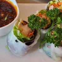 Shrimp Summer Roll · Fresh summer roll, shredded lettuce, mint and carrot combined with shrimp, wrapped in soften...