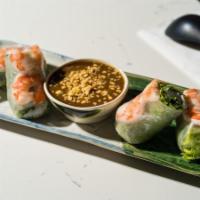 Goi Cuon · Summer Rolls made with shrimp, lettuce, Vietnamese basil, cucumber, chives, vermicelli noodl...