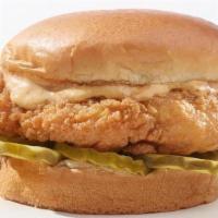 Crispy Chicken Sandwich · Golden fried chicken breast with mayo and pickles. Your choice of traditional or spicy.