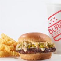 Green Chile Combo · Classic burger seasoned with our signature searing spice with pepper jack cheese and fire ro...