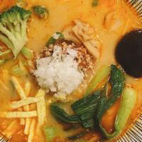 Tantanmen · Spicy noodle soup flavored with mineral salt. Toppings: ground pork, bean sprouts, scallion,...