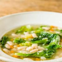Cannellini Bean & Escarole Soup · Sauteed escarole and garlic simmered with white cannellini beans, carrots, onions, celery, a...