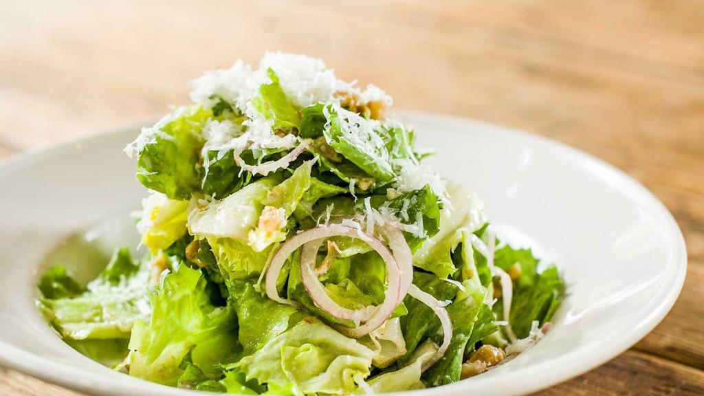 Escarole Salad · Gluten-free. Escarole mixed with sliced red onion, walnuts, pecorino Romano cheese and walnut dressing.