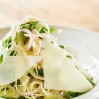 Fennel, Celery Root & Parsley · Gluten-free. Shaved fennel, julienned celery root, fresh parsley, red onions and pumpkin see...