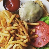 Franks Burger · 8oz house blend dry aged beef. Served on a brioche bun with bibb lettuce, tomato, red onion,...
