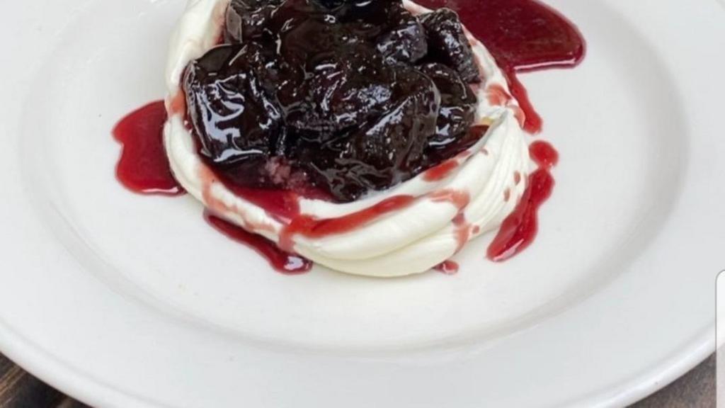 Red Wine Prunes With Mascarpone · A Frankie favorite! Prunes stewed in red wine and spices over mascarpone cheese.