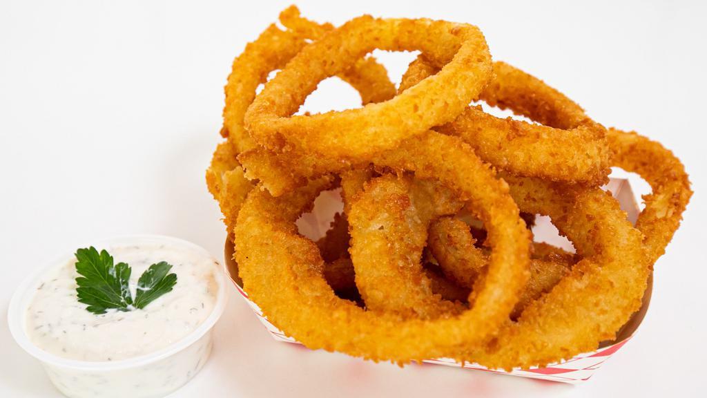 Onion Rings · Topped with fried onion rings.