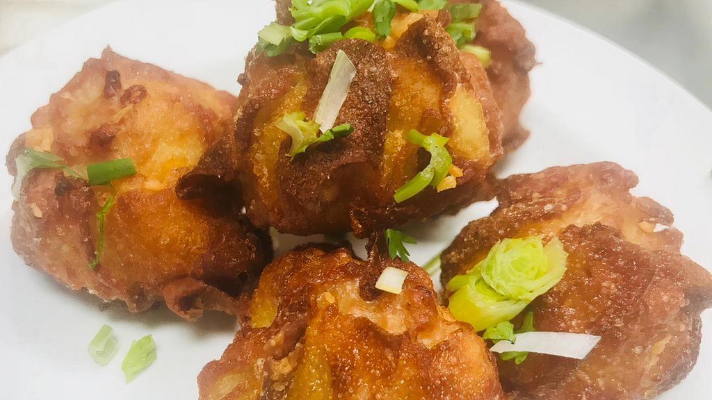Fried Chicken & Shrimp Dumpling · Served with sweet soy sauce.