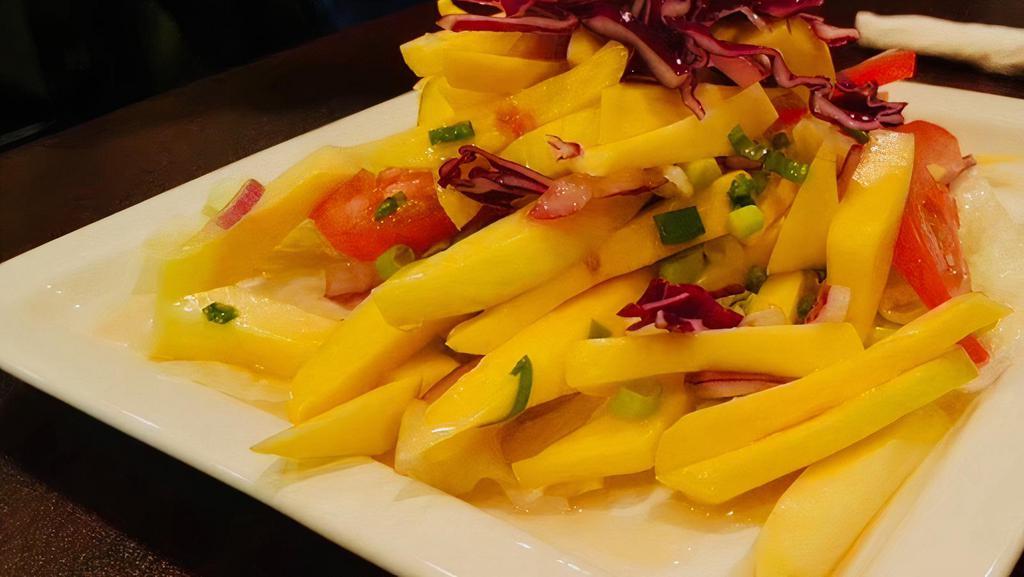 Mango Salad · Fresh mango, carrots, scallion, and red onion with garlic lime dressing.
