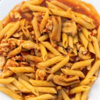 Pasta Alla Napoli · Your choice of pasta with chunks of tender chicken breast, thinly sliced mushrooms, chicken ...