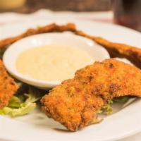 Chicken Fingers Appetizer · Four pieces. Served with honey mustard.