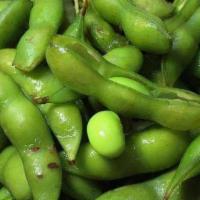 Edamame (L) 毛豆 · Steamed green soy beans.