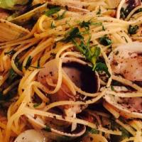 Linguine Alle Vongole · Linguine with imported clams, garlic, olive oil, parsley, and pepperoncini.