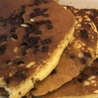 Chocolate Chip Pancakes · Delicious chocolate morsels in our buttermilk batter, topped with chocolate chips