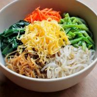 Vegetable Bibimbap · 5 kinds of well-balanced seasoned vegetables & jidan egg over rice.