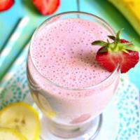 Super Energy Smoothie · Fresh smoothie made with Banana, strawberries, apple and strawberry whey protein blended wit...