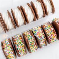 Sandwich 6-Pack · Six Ice Cream Cookie Sandwiches. Vanilla Ice Cream sandwiched between two chocolate wafer co...