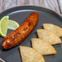 Chorizo · Colombian sausage with arepa.
