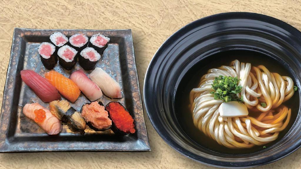 Value Omakase · come with FULL-SIZE CHOICE OF UDON. tuna, salmon, seared salmon, hamachi, spicy tuna, tobiko, white fish (seared hamachi in Boston) unagi, and tuna roll.