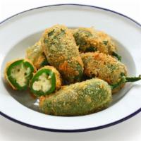 Cheddar Jalapeno Poppers · Fresh cheddar cheese stuffed and fried in jalapeno.