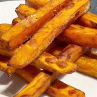 Tb-1. Sweet Potato Fries (V) · Gluten-free, Vegan. Rubbed with brown sugar burbon spicies and salt.