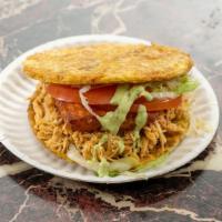 Cheese Patacon · Crispy green plantain meat fried cheese lettuce tomato and special sauces (mayo-ketchup and ...