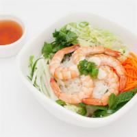 Shrimps Rice · Shrimps rice bowl comes with tomato, lettuce, pickle carrot & radish, cucumber, cilantro, ja...