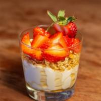 Strawberry Parfait · Greek yogurt, strawberries, maple syrup, granola.