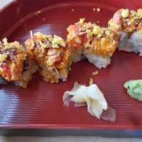 Sr14. Awesome Roll (8) · Spicy tuna and spicy salmon inside, crunchy spicy crab on top.