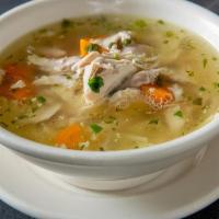 Chicken Noodle Soup - 1Qt Frozen · Rich chicken broth with shredded chicken, carrots, celery, onion, and fine egg noodles
