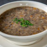Mushroom Barley - 1Qt Frozen · Rib-sticking vegetarian soup made with fresh mushrooms, barley, carrots, celery and vegetabl...