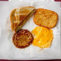 Breakfast Platter · Eggs, sausage, bacon or pork roll, cheese, hash browns, and toast.