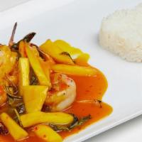 Thai Mango Chicken/Shrimp · Wok sautéed with fresh mango slices in homemade mild spicy sweet mango glaze.
