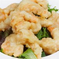 Rock Shrimp Tempura · Shrimp tempura served with lemon miso dressing and spicy mayo.