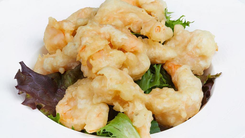 Rock Shrimp Tempura · Spicy. Shrimp tempura served with lemon miso dressing and spicy mayo.